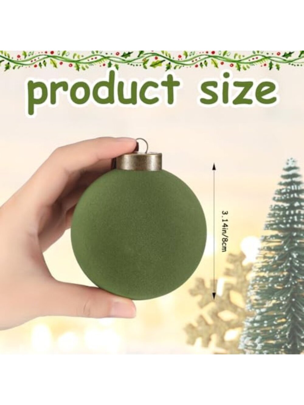 15 Pcs Green Velvet Christmas Ornaments - 3.15 Inch Holiday Decor Balls - Picture 2 of 6